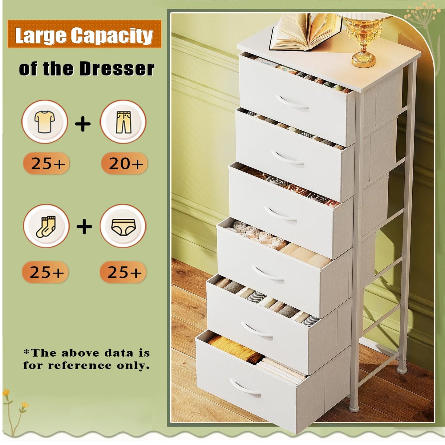 CAIYUN 6 Drawer Tall Dresser, Dresser for Bedroom Entryway Hallway, Closet Storage Drawer, Commode De Chambre, Armoire De Rangement, White