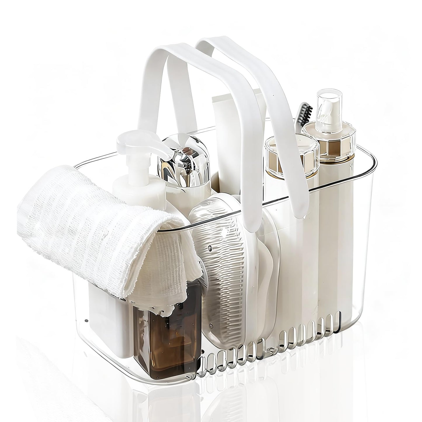 Natudeco Shower Caddy Basket Plastic Shower Caddy Tote Large Capacity Shower Storage Basket Clear Toiletry Organizer for Toilet or Bathroom