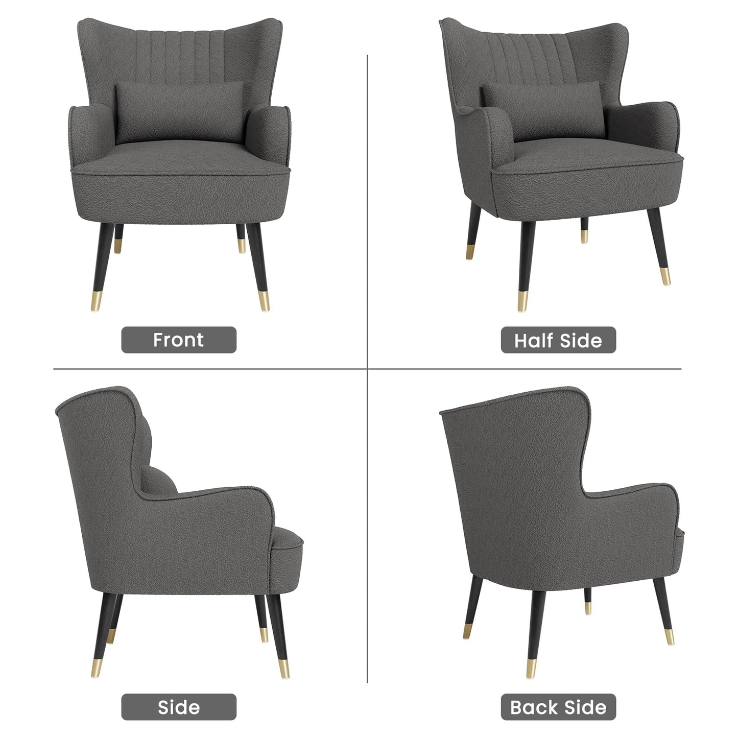 Vesgantti Teddy Accent Chair with Lumbar Pillow, Wing Back Large Armchair