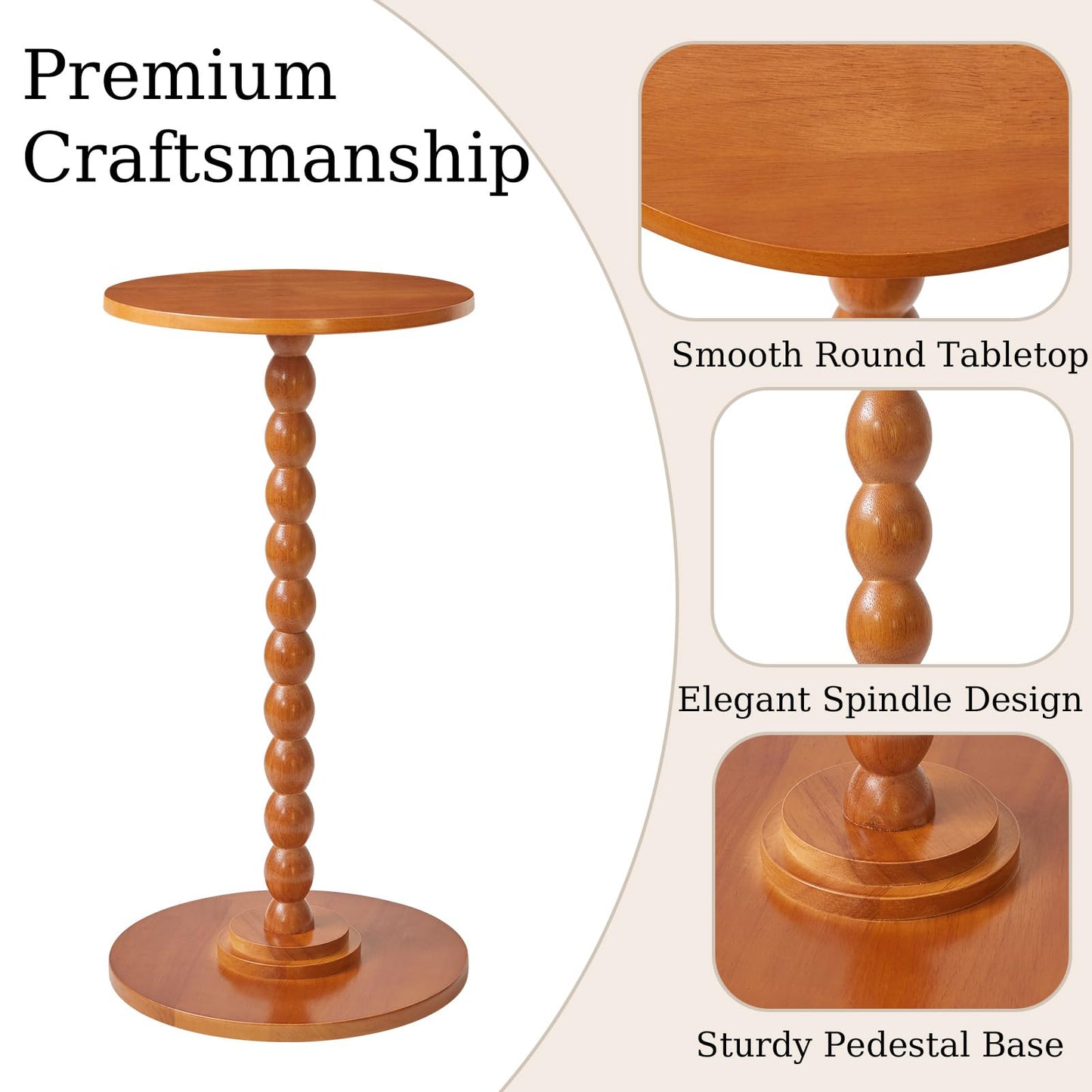 Aibiju Round End Table, Small Side Table, Modern Accent Nightstand, Sofa Table with Solid Wood Leg for Small Spaces, Living Room, Bedroom