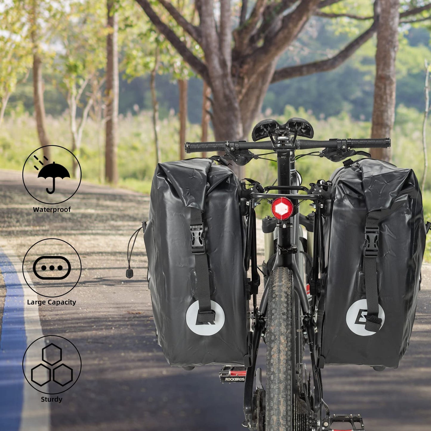 ROCKBROS Bike Pannier Bag 25L-32L 100% Waterproof Rear Rack Bike Bag Bicycle Bag for Rear Carrier Bike Handbag for Cycling Touring Travelling