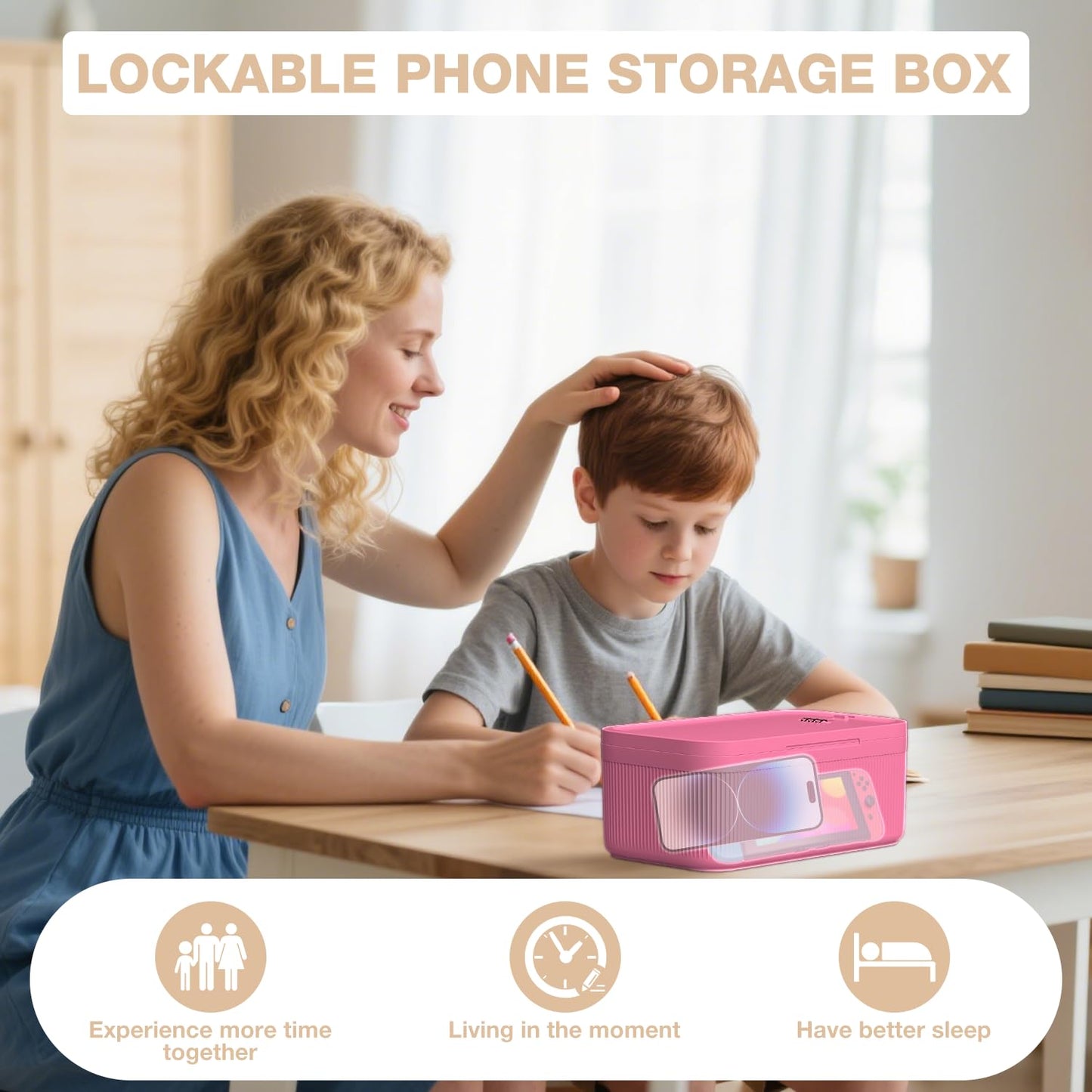 JOSTART Lockable Storage Box, Plastic Small Lockable Medicine Box BPA-Free Combination Phone Lock Portable for Home Refrigerator Office Travel (Pink)
