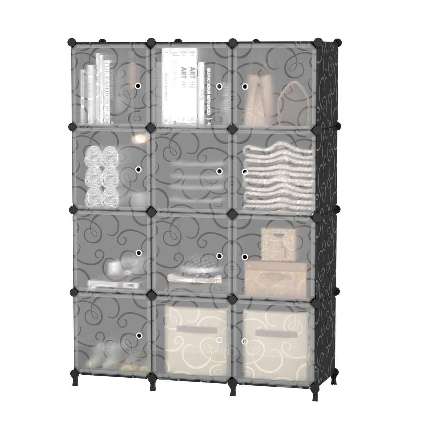 AWTATOS 12 Cube Storage Organizer with Doors,Black