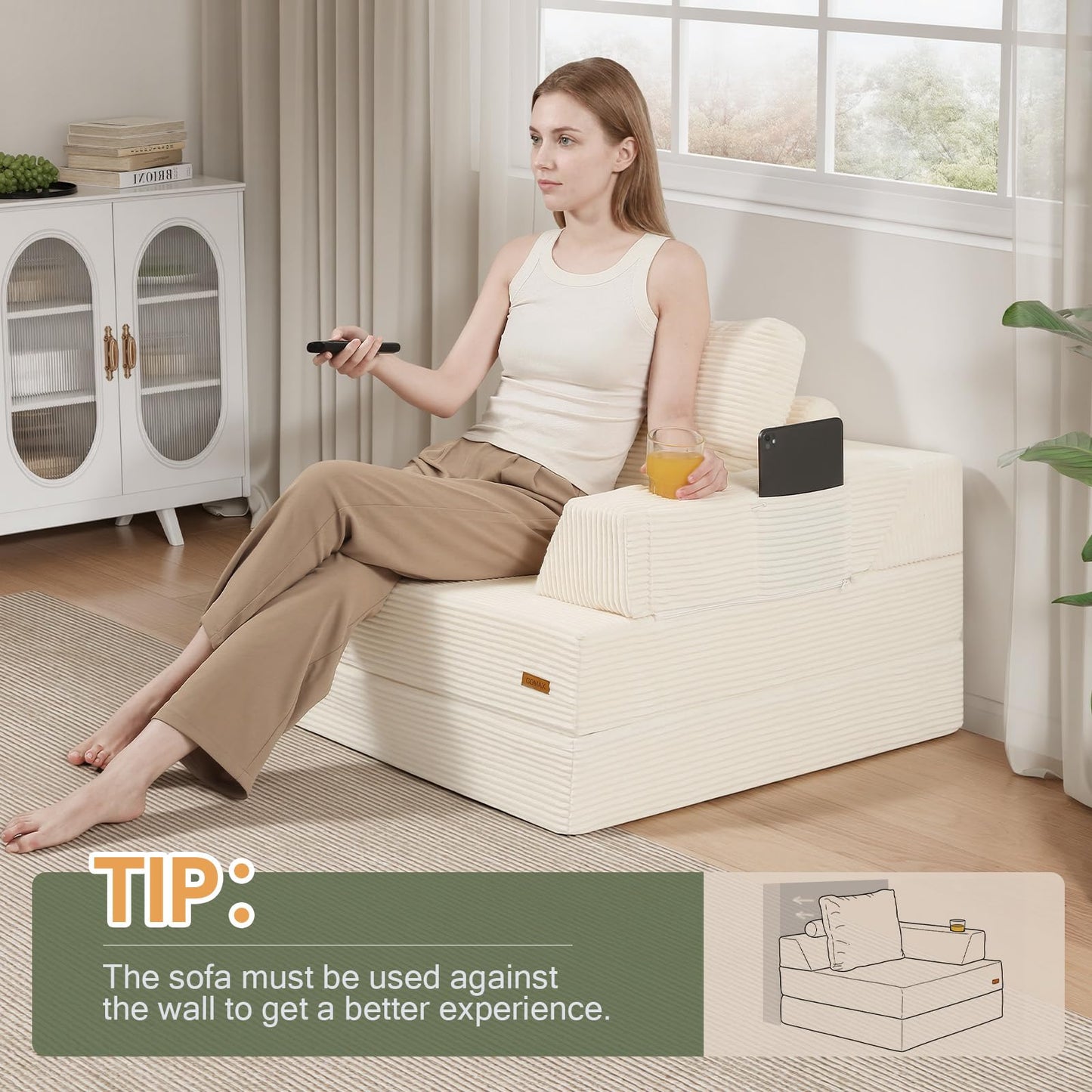 MeMoreCool Folding Sofa Bed Single, Convertible Boneless Couch with Pillow