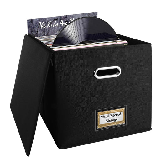 ASelected Vinyl Record Storage Box 33X33X33Cm Storage Boxes Holds Up To 90 Single Records Cd Storage Case, Records Organizer for Albums, Cds,