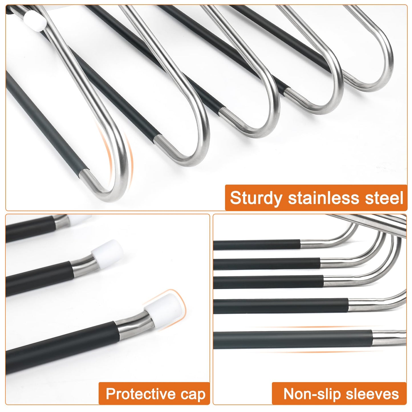 2 Pack Trouser Hangers Space Saving, 5-in-1 Trousers Hangers Non-Slip Clothes Hangers for Wardrobe