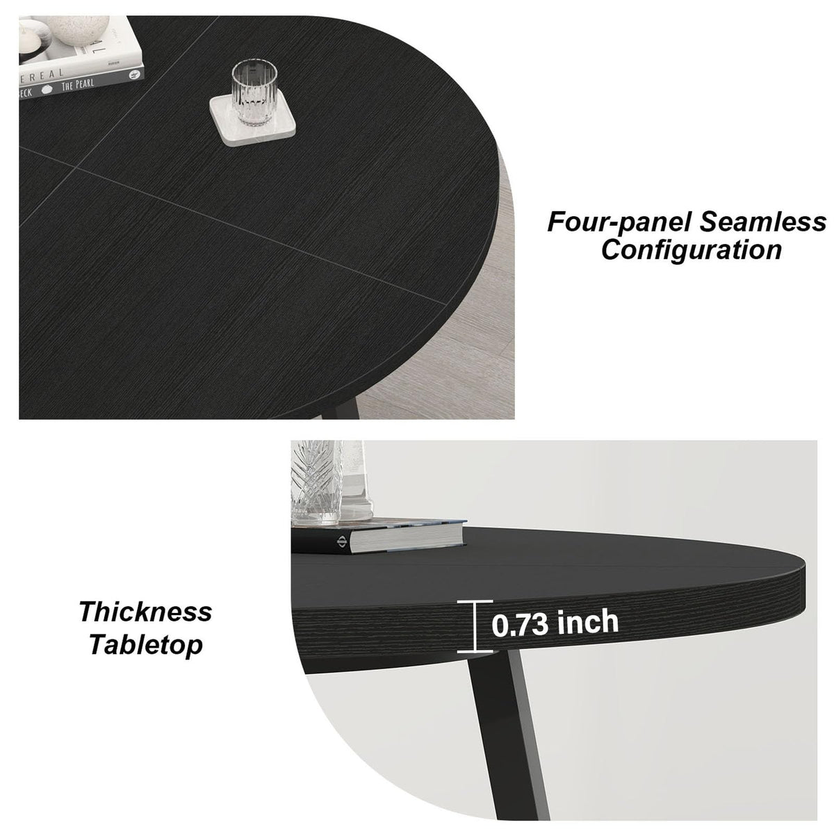 LVB Dining Room Table Modern Round Kitchen Dinner Table 130cm Black Oak