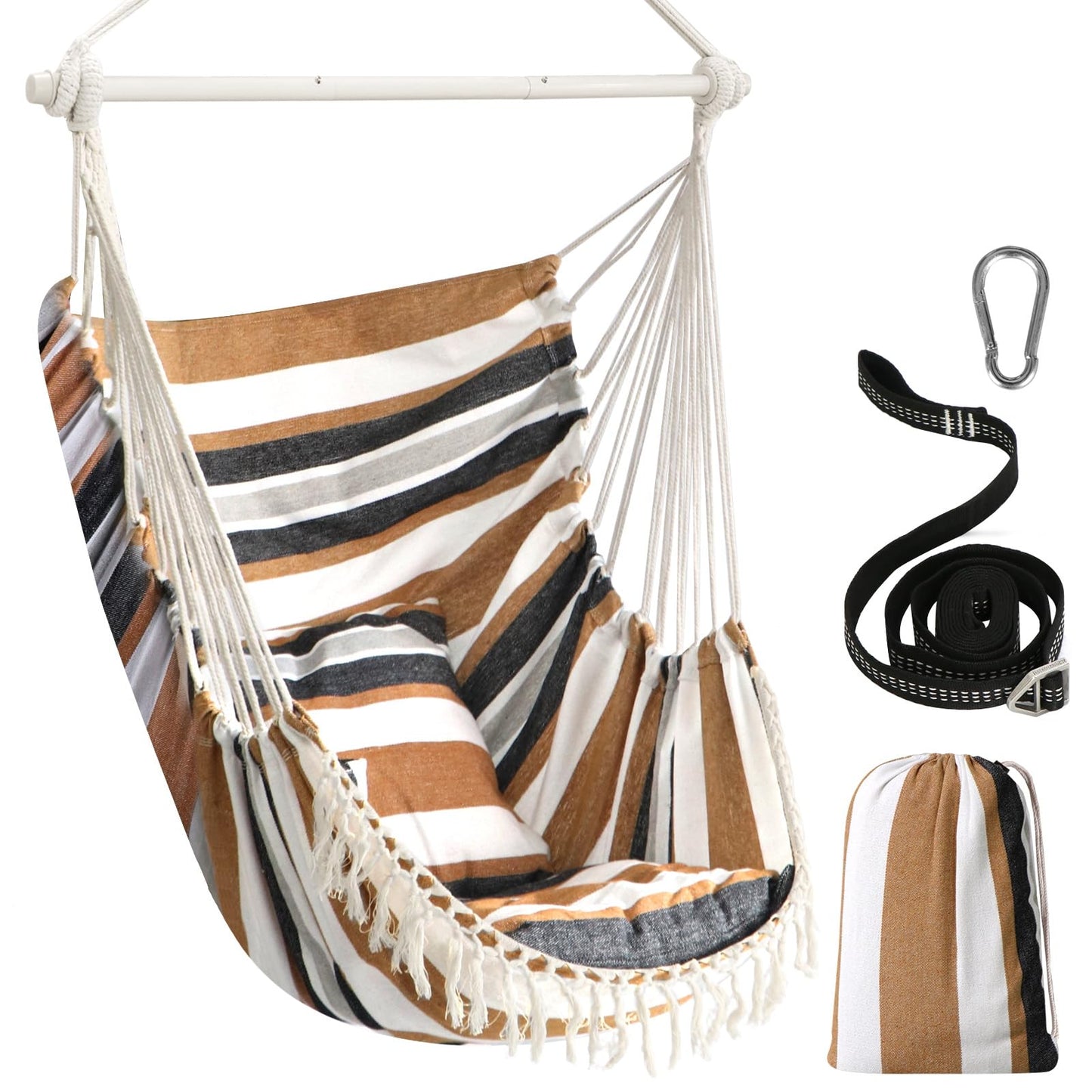 Chihee Hammock Chair Hanging Swing Max 500 Lbs 2 Cushions Included Steel Spreader Bar with Anti-Slip Grooves Portable Hanging Chair Side Pocket Large