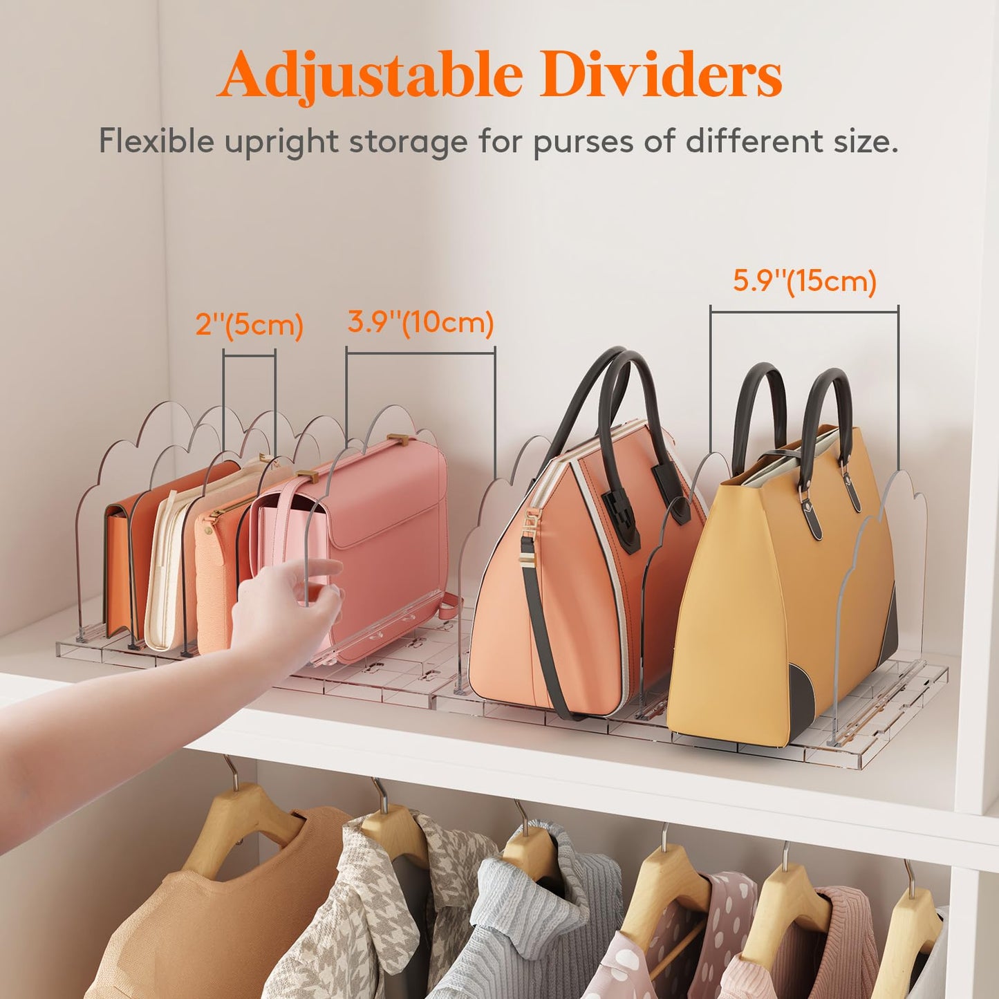 Lifewit Adjustable Handbag Organiser for Wardrobe, 18.5 cm Tall Clear Plastic Purse Organiser for Closet, 3 Pack Bag Shelf Divider in Bedroom/Closet