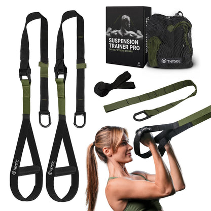 THYSOL? Suspension Trainer Pro Xtreme Straps Army | Sling Trainer Set with Adjustable Door Anchor | Fitness Home Workouts - Suitable for Travelling &