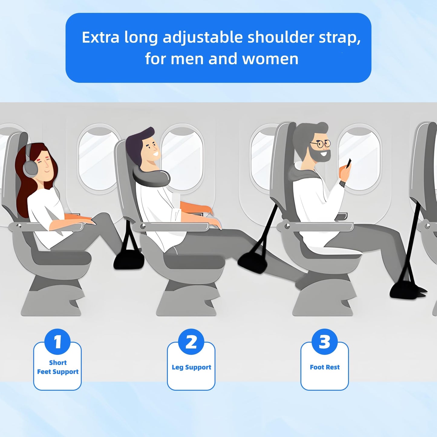 Qirc Portable Foot Hammock for Airplane, Adjustable Airplane Foot Rest for Long Flight, Footrest Hammock for Flight Train Office Under Desk Travel