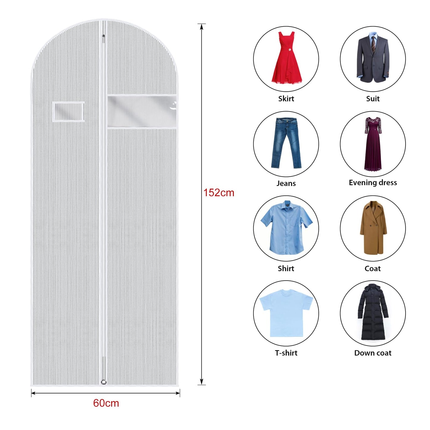 Univivi Garment Bag for Dresses, 60 inch Clothes Covers, 5 Pack, White