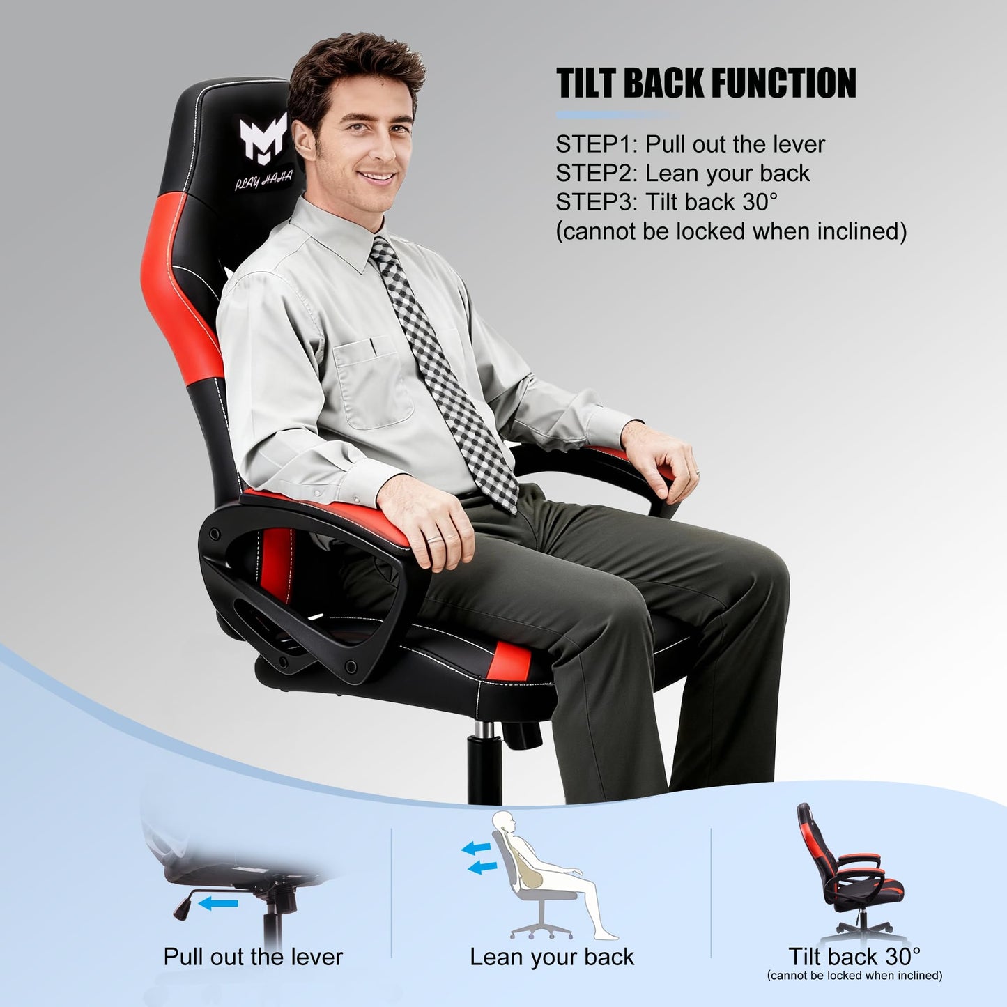 Play haha.Ergonomic high back seat with breathable mesh insert padded armrests tilt adjustment durable base lumbar support Faux leather surface for