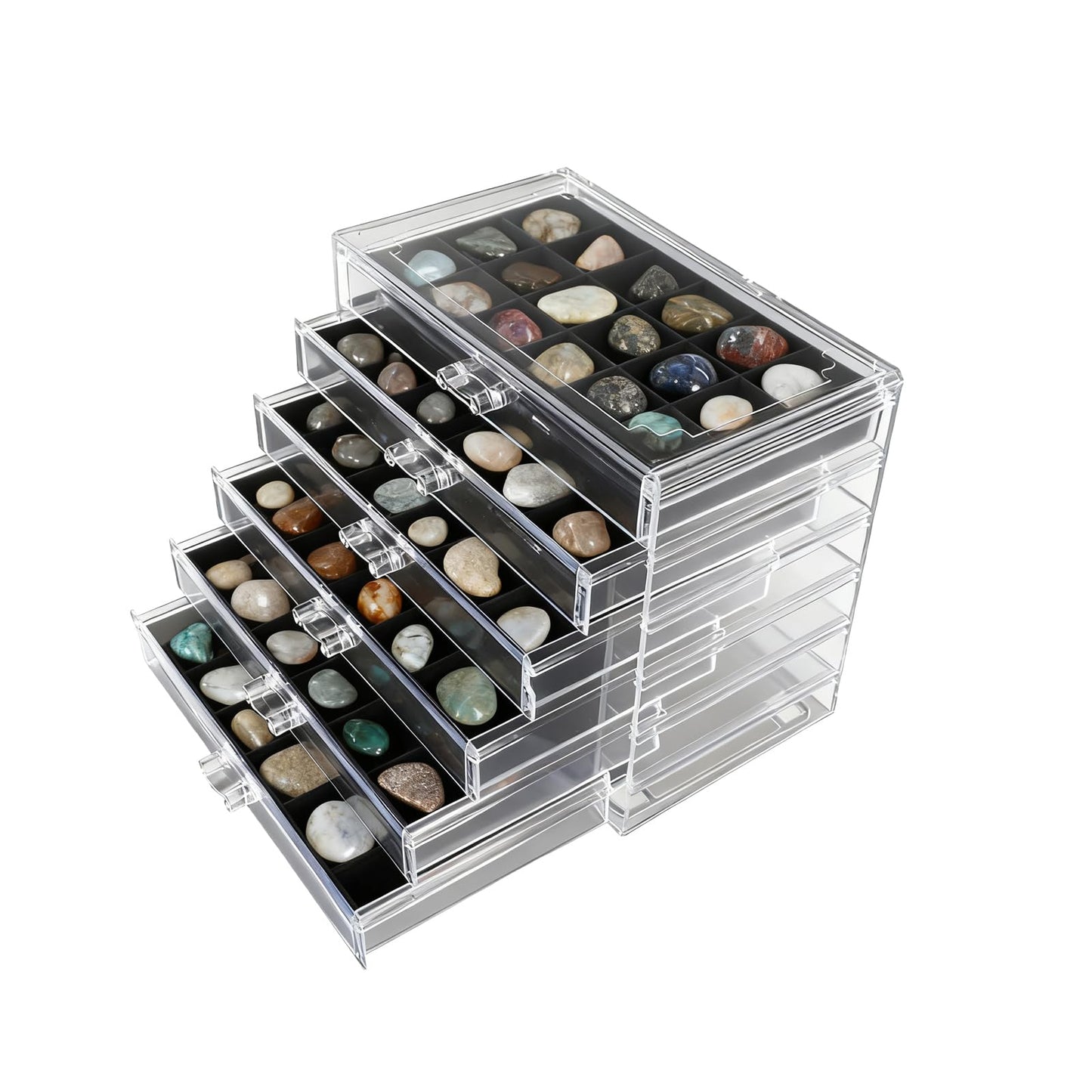 Rock Display Case, 6 Drawers 108 Grids Rock Collection Box Rock Collection Display Case Clear Crystals display Case Storage Cases for Small Rocks