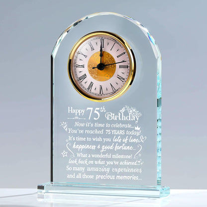 Happy 75th Birthday Quartz Clock Gifts for Women Men, Glass Keepsake Happy 75th Birthday Presents for Her Turning 75 Years Old Ornament