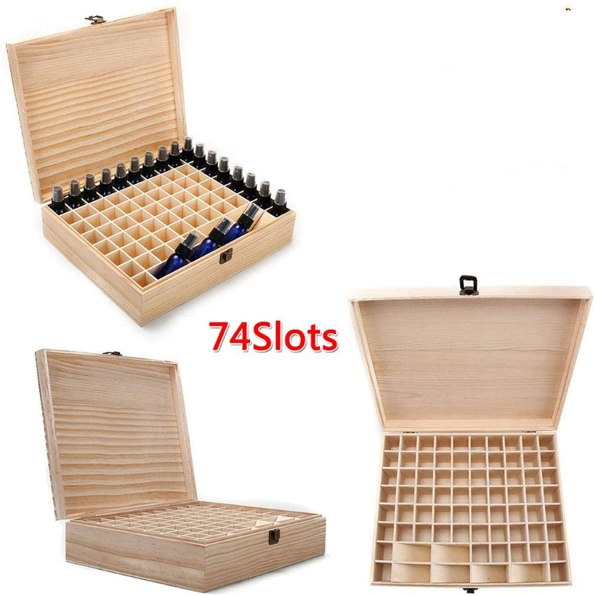 RoseFlower Wooden Essential Oil Storage Box Home Fragrance Carrier Case, Holds 74 Bottle Fits 5-20ml