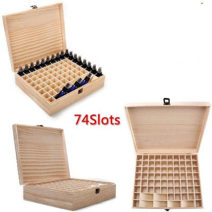 RoseFlower Wooden Essential Oil Storage Box Home Fragrance Carrier Case, Holds 74 Bottle Fits 5-20ml