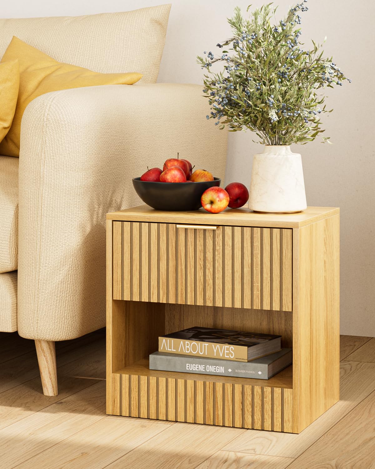 Apetaccat Small Bedside Table,41x28x39cm, Farmhouse Wooden Bedside Cabinet with Drawer,Kids Bedside Table Nightstand for Bedroom,Living