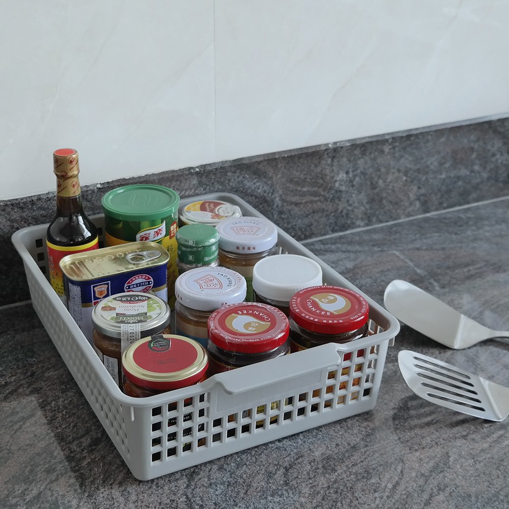 Bblina A4 Plastic Storage Basket, 3-Pack Shallow Storage Trays, Grey