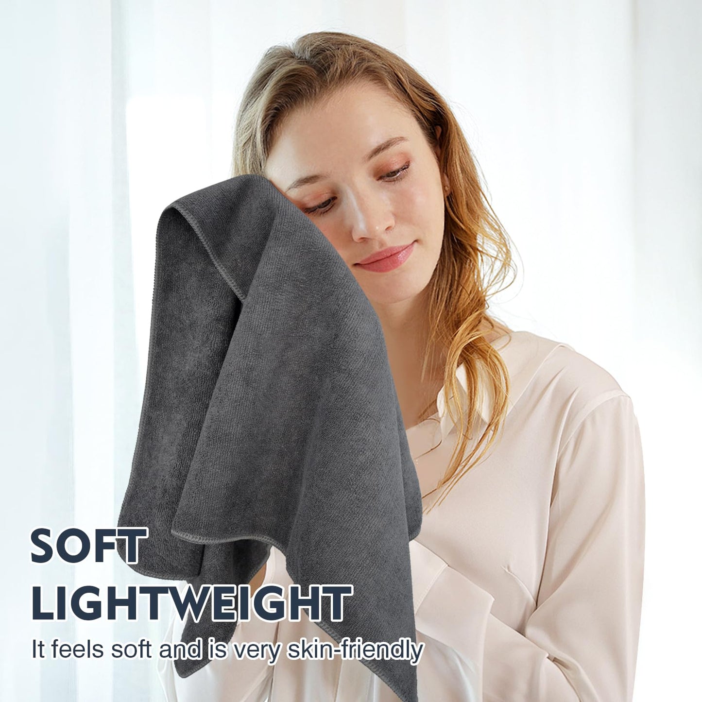 VIVOTE Microfiber Hand Towels with Hanging Loop Grey Bathroom Hand Towel