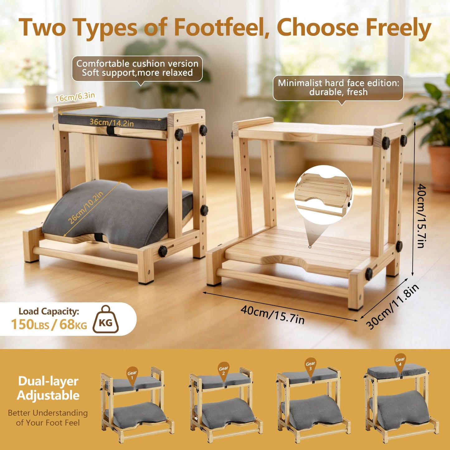 Normodic Adjustable Double Step Footrest, Foot Rest Under Desk at Work, Wooden Foot Stool for Under Desk with 4 Heights & Angles