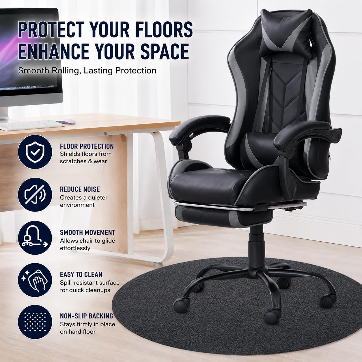 Office Chair Mat for Hardwood Floor,100x100cm Round Desk Chair Floor Protector Mat Rug for Gaming Rolling Chair