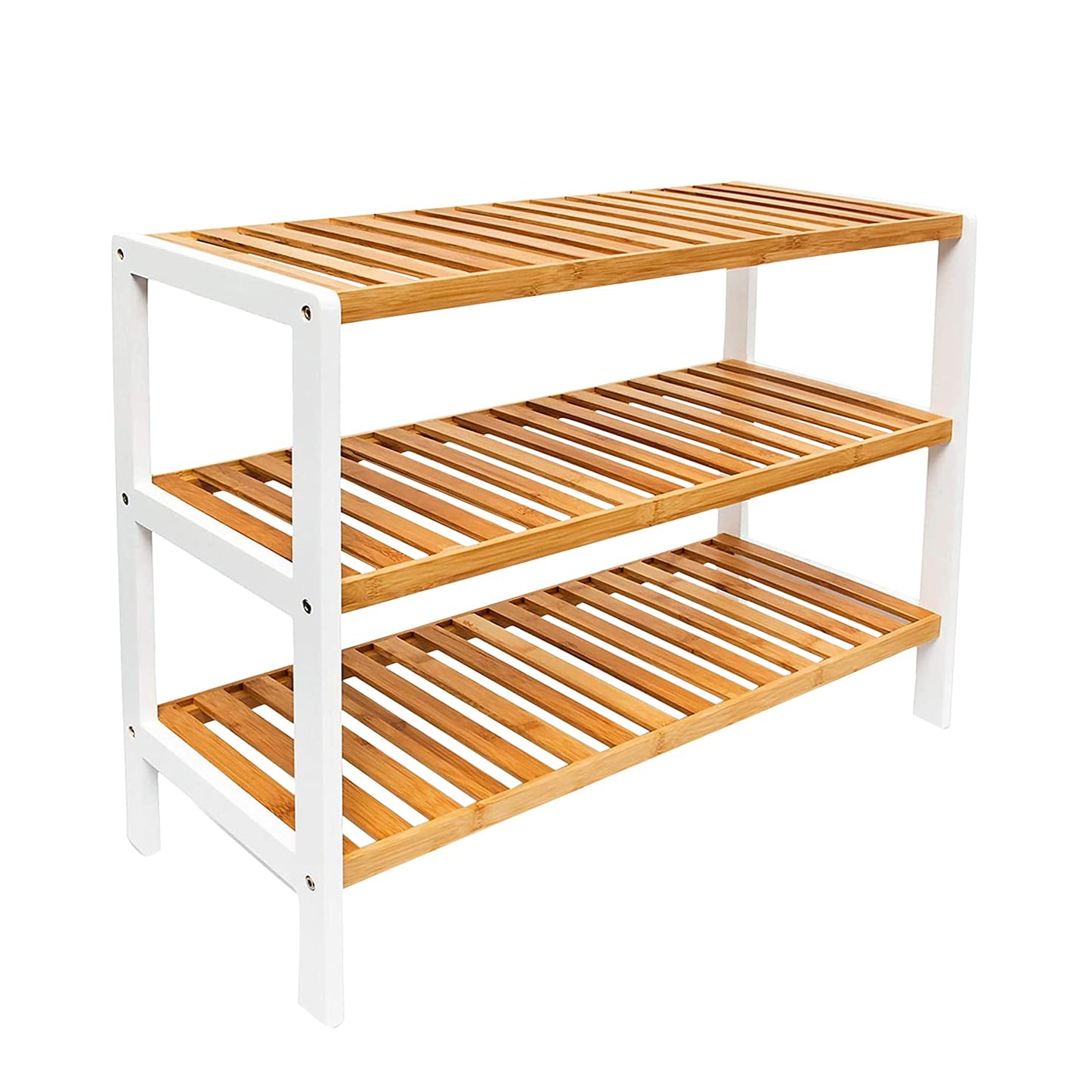 1ABOVE Bamboo Shoe Rack, Plant Rack, Perfect for Corridor, Living Room, Bathroom, Bedroom, Hallway or Small spaces-Parent. (White & Natural, 3 Tier)