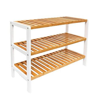 1ABOVE Bamboo Shoe Rack, Plant Rack, Perfect for Corridor, Living Room, Bathroom, Bedroom, Hallway or Small spaces-Parent. White & Natural, 3 Tier