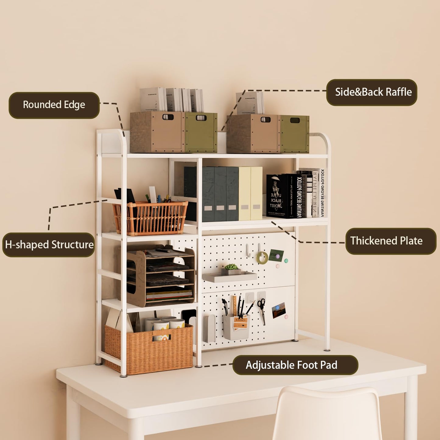 Boltmol 2-Tier Desk Shelf with storage rack,Black 110CM, Desktop Organizer With Pegboard, Countertop Storage Bookcase For Home, Office Or Dorm