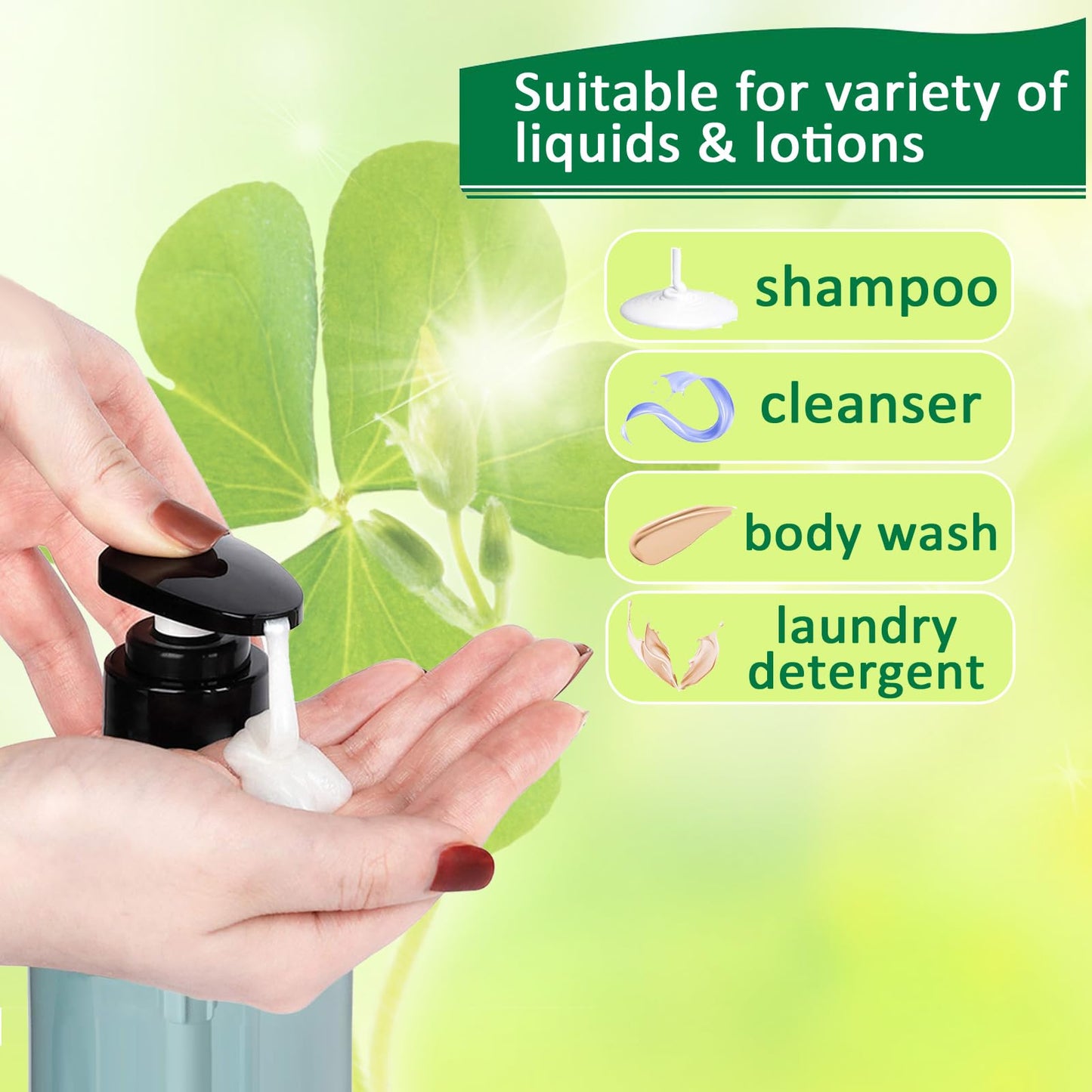 Apstaqeoo 2Pcs 300ml/10oz Empty Pump Bottle Dispensers - Refillable Plastic Shampoo Bottle Hand & Dish Soap Dispenser with pump