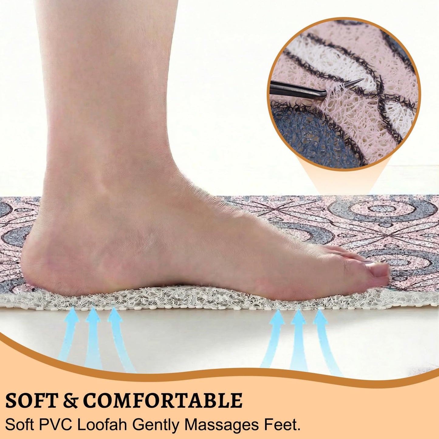 Square Loofah Shower Mat Non Slip 70x70 CM, Anti Mould Quick Drying PVC Mat for Inside Shower & Wet Room, Anti Slip for Elderly & Adults, Textured