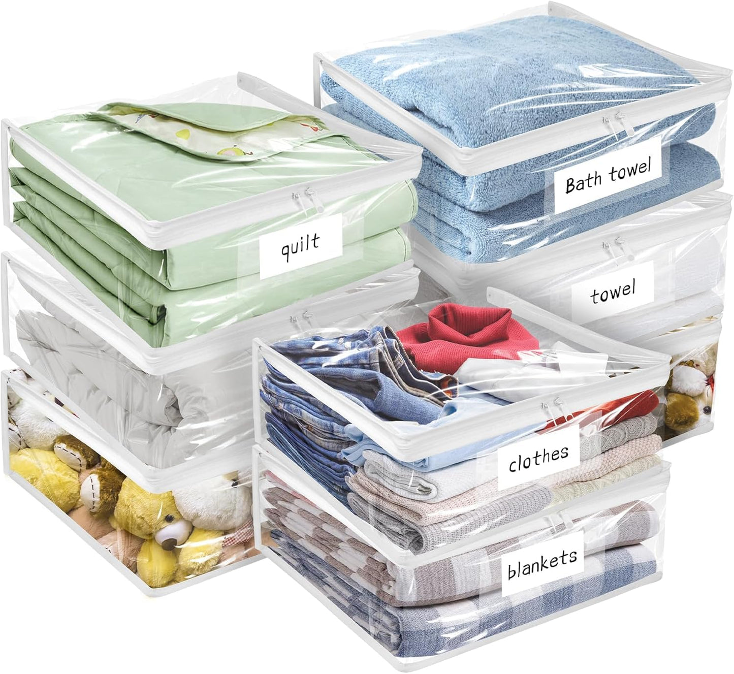 Plastic Storage Bags with Easy-Glide Zipper, Pack of 8, Durable Clear Vinyl Zippered Storage Bags for Clothes Sweaters Comforters Blankets Sheets
