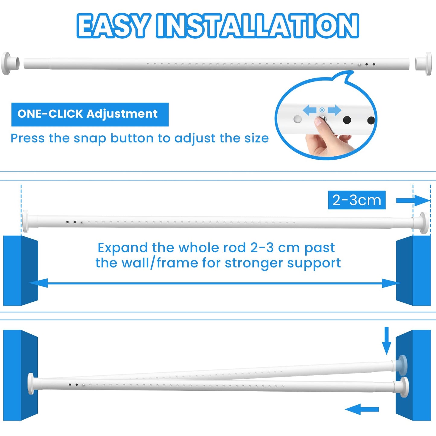 Extendable Φ32mm Curtain Poles 98-330cm Tension Rods with 2 Wall Base