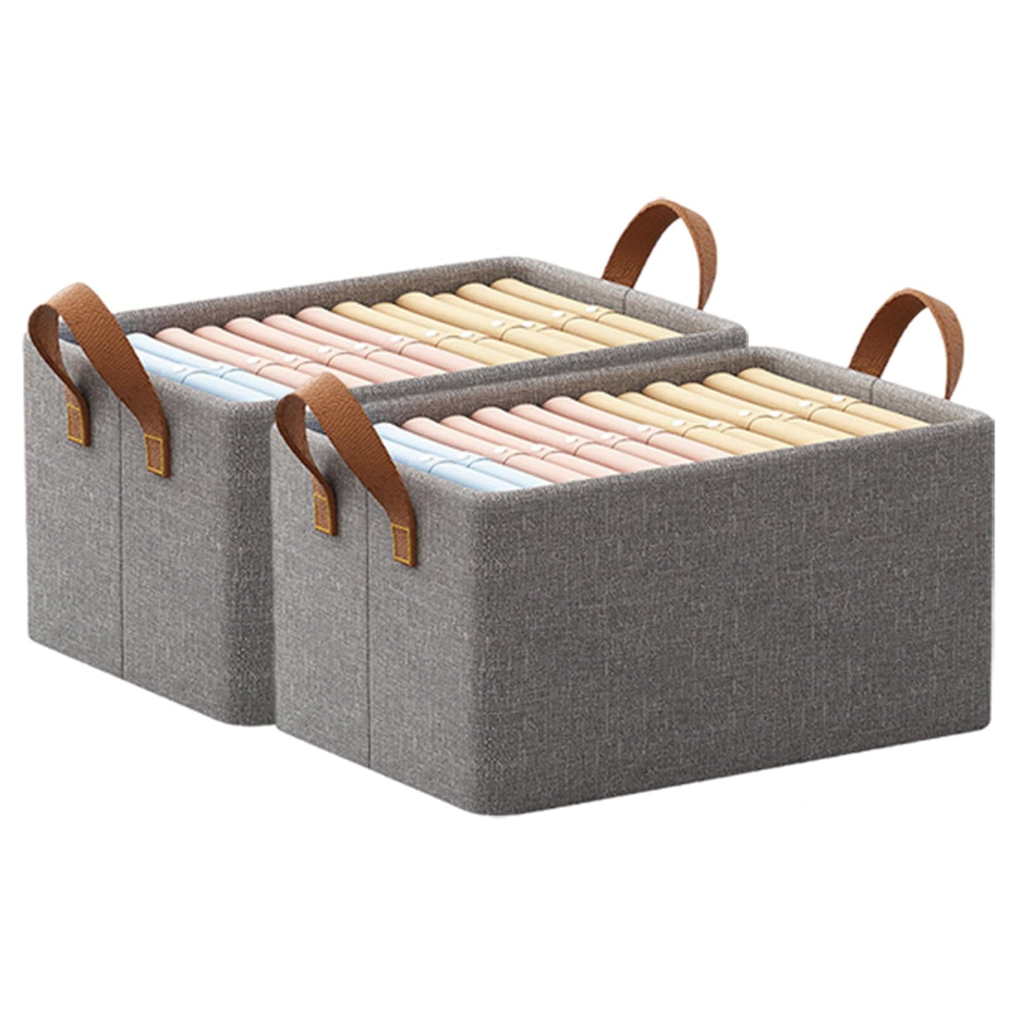 Foldable with Handle Box 2-Pack 18L Storage Basket for Shelves Household Drawer Style Fabric Box for Clothes Bed Linen Pullover T-Shirts Blankets