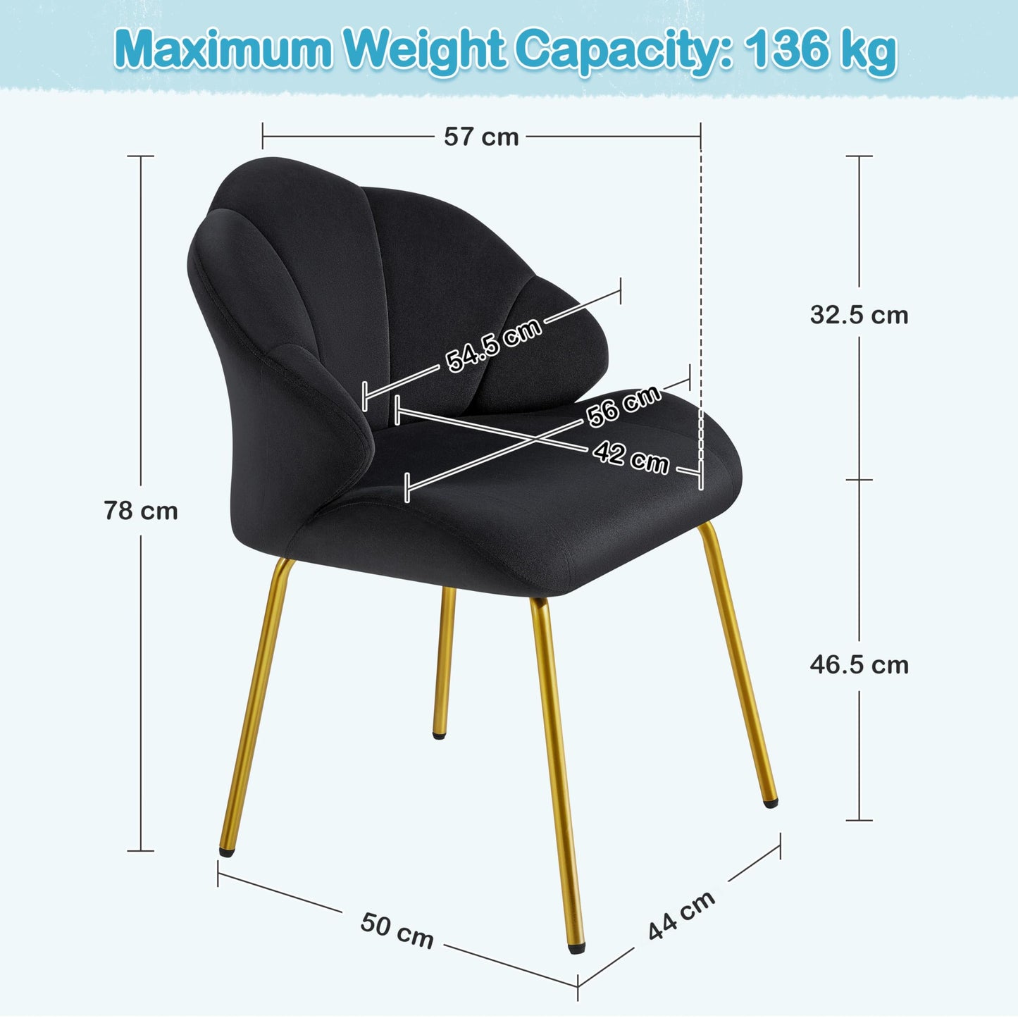 Yaheetech Velvet Armchair Accent Chair w/Shell Shaped Backrest, Black