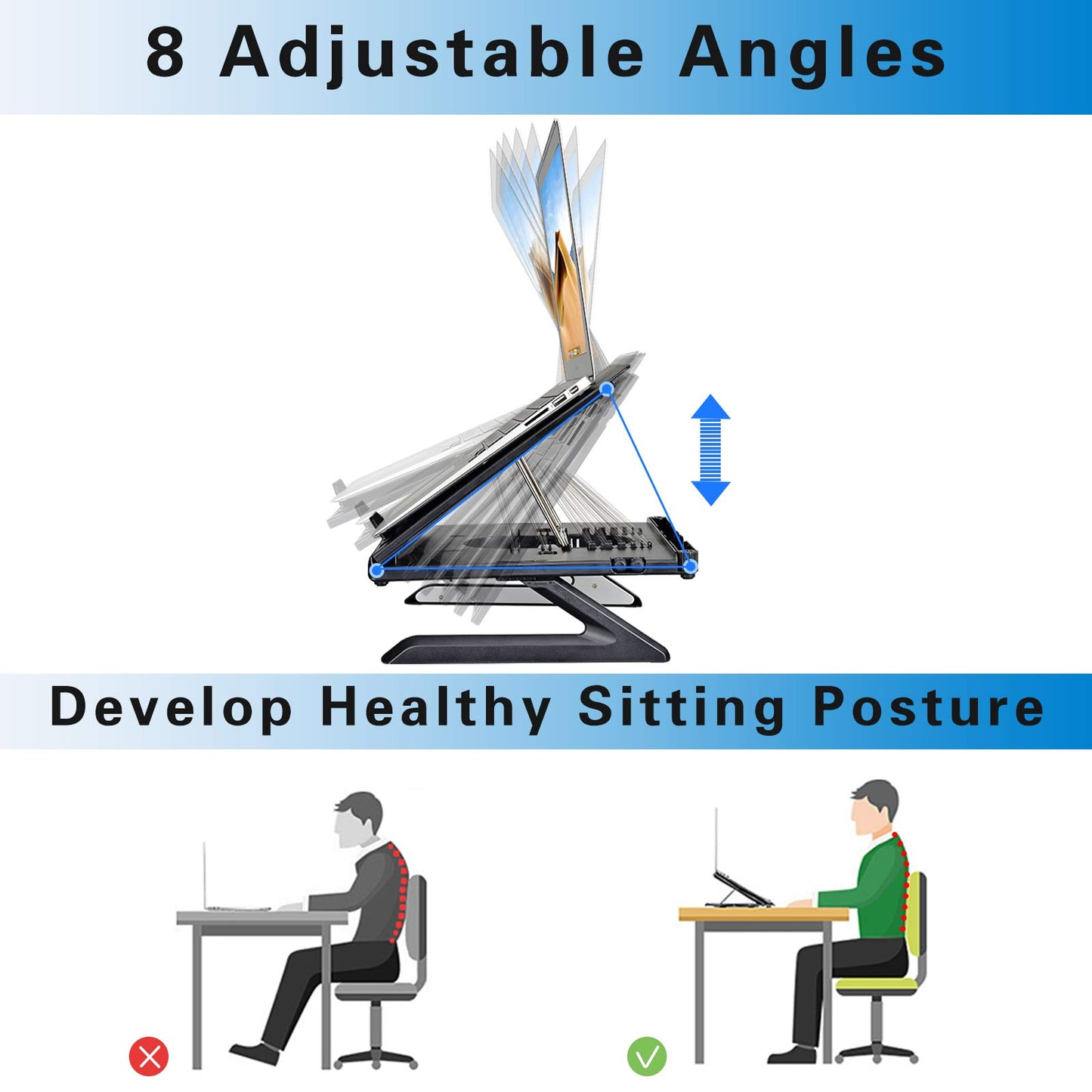 Urlixin Laptop Stand 9 Adjustable Height - Laptop Riser with Foldable Legs & Cell Phone Holders for Desk