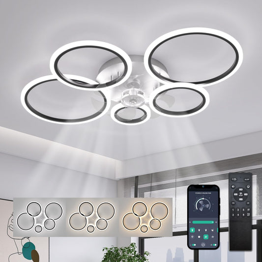 ycwdcz Black Modern Ceiling Fan Silent Circle Ceiling Fans with Lights and Remote DC Motor Reversible Summer Winter Mode for Bedroom Living Room