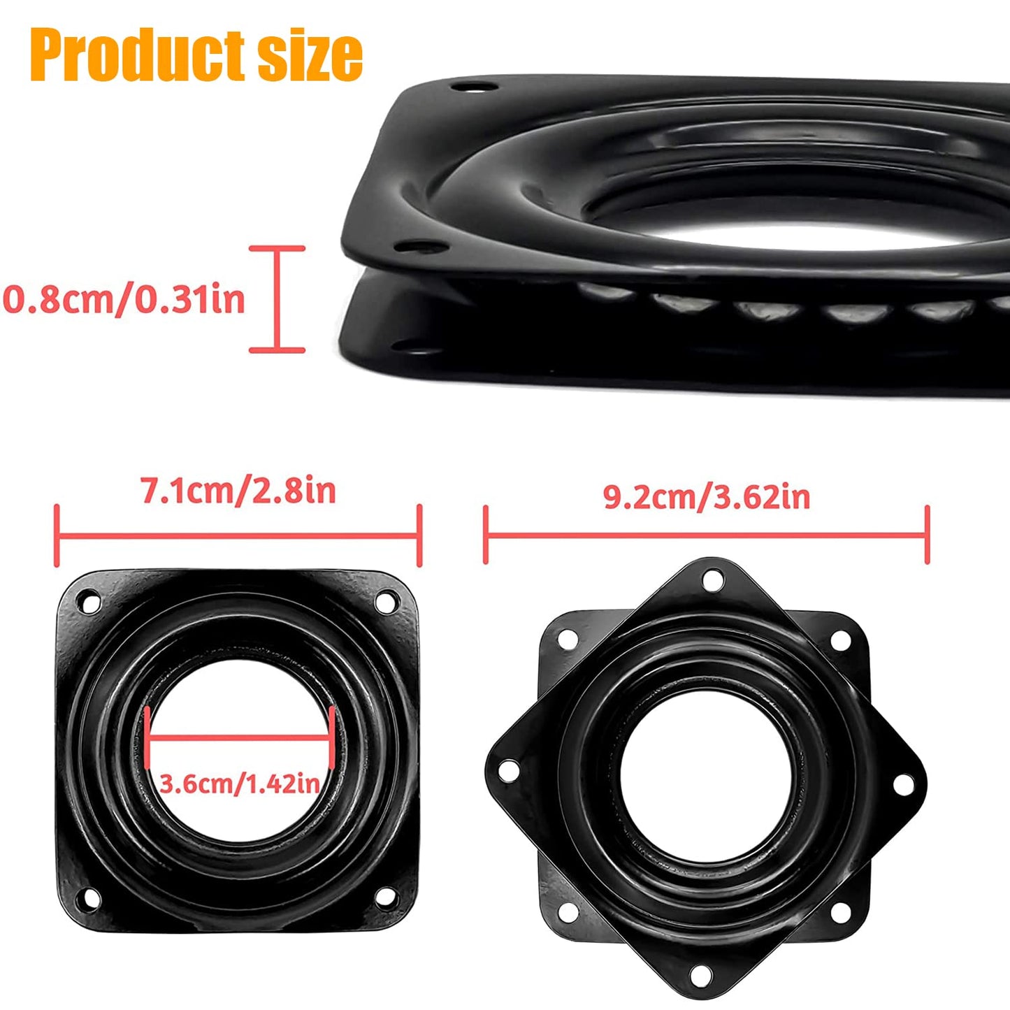 4 Pcs Lazy Susan Bearing, Square Bearing Turntable Plate, Square Rotating Swivel Plate, Square Turntable Bearing Plate