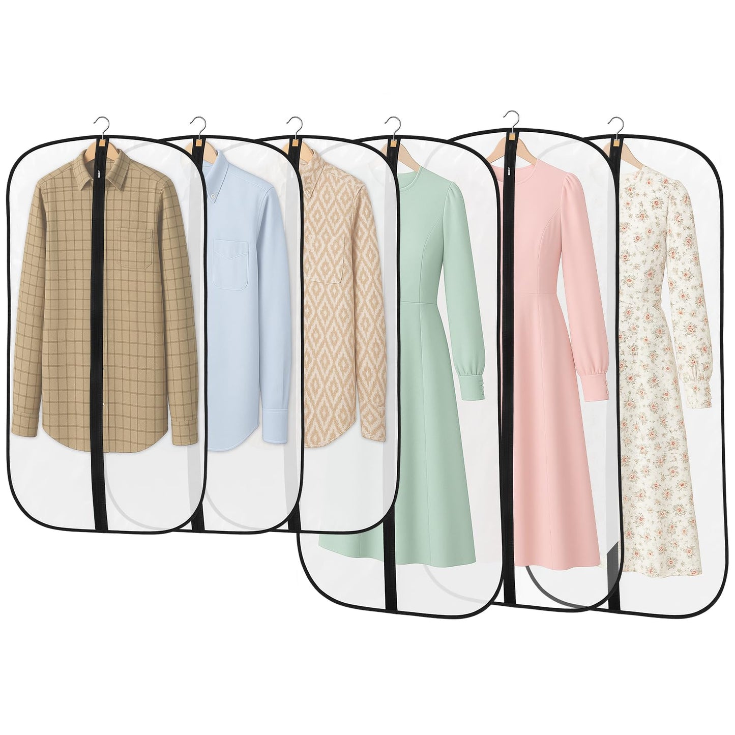 6 Pack Garment Bags, PEVA Translucent Clothes Covers, Suit Bag 40in+47in