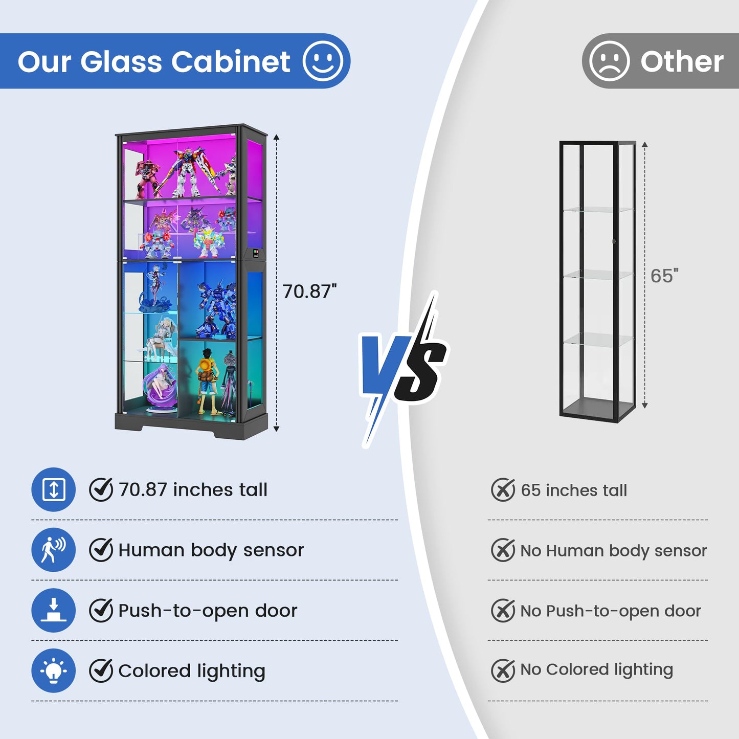 180cm Display Cabinets with RGB Lights and Human Sensing for Living room