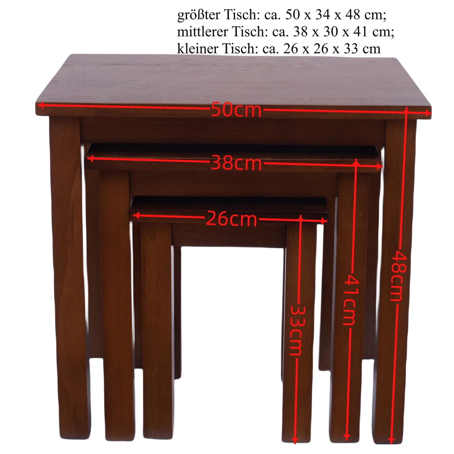 Kemtpase Oak 3 Nest of Tables, Solid Wooden Nesting Tables, Wooden Table Lamp, Plant Table, Multifunctional Nested Coffee Table