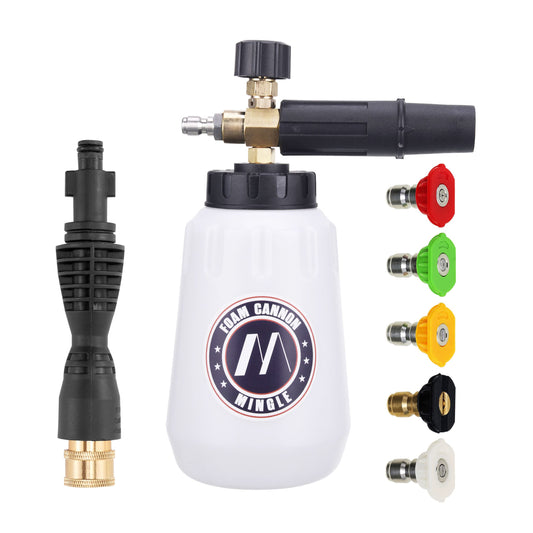 M Mingle Foam Cannon, Replacement Parts for Bosch (Not AQT), Husky and Pressure Washer, with 5 Nozzle Tips, 1/4 Inch Quick Connector