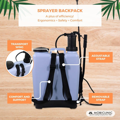 Mobiclinic?, Pump Sprayer, Capacity 16 L, Pressure Sprayer, Backpack, For Garden, Fumibug, Pump Sprayer, 4 Adjustable Nozzles, Light Weight 2,6 kg,
