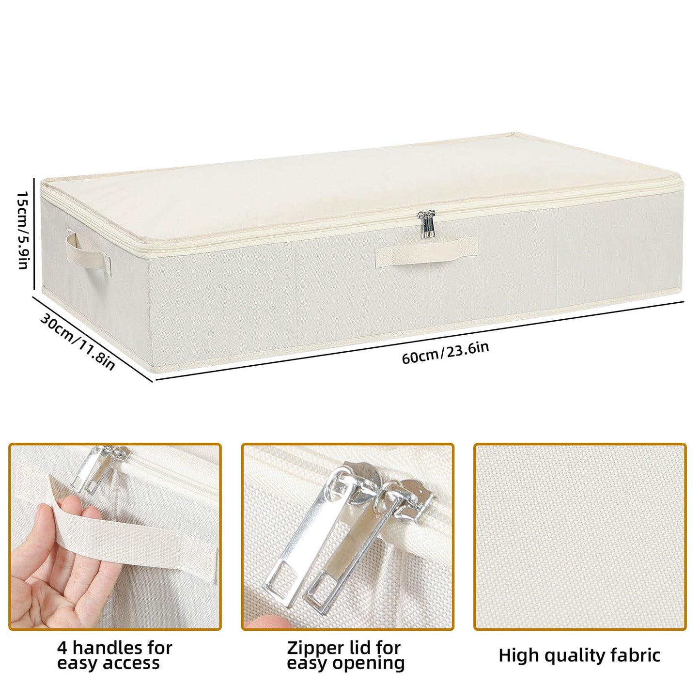YheenLf Beige Under Bed Storage Boxes with Lids,2-Pack,60×30×15 cm