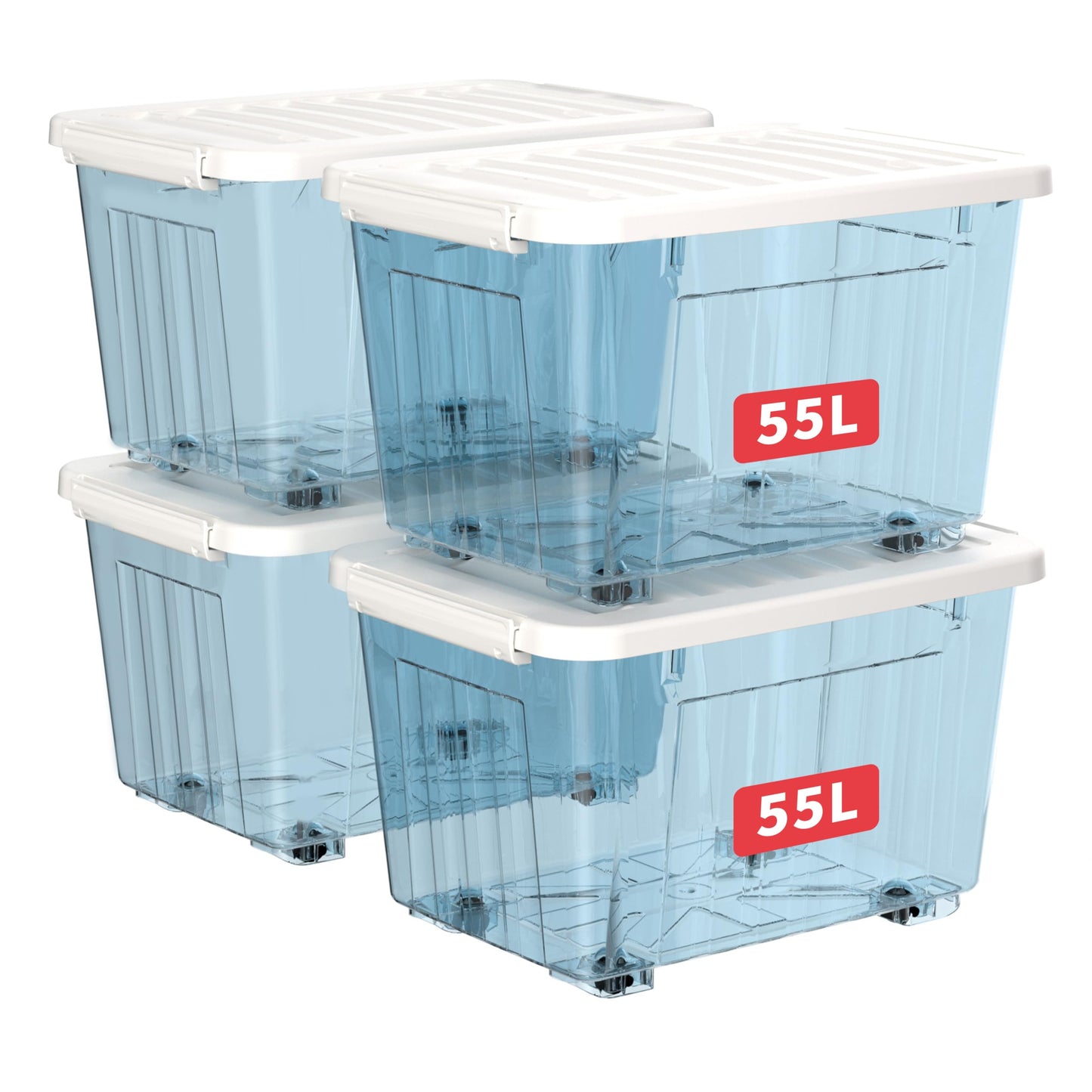 Cetomo 55L*4 Plastic Storage Boxes with Wheels, Lidded Storage Box with Secure Side Latches, PP Nestable and Stackable Clear Organizer for Home
