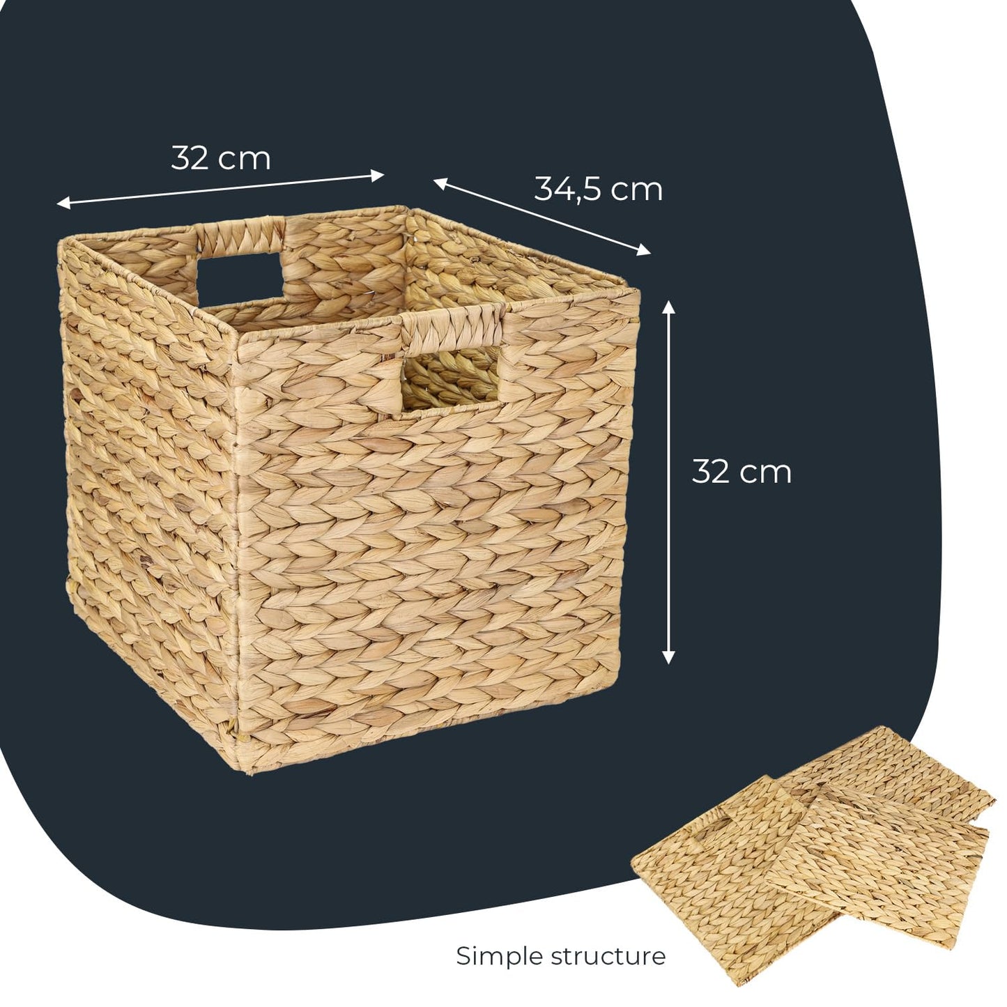 HMF Storage Basket Suitable for KALLAX Shelving Unit, Woven Water Hyacinth Basket with Handles | 32 x 34,5 x 32 cm | Nature
