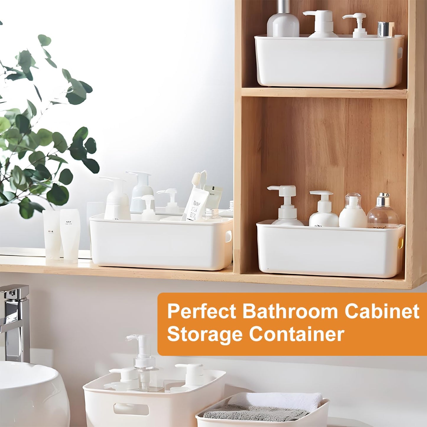 imatenn 8 pack Narrow Storage Box, Plastic Storage Baskets for Shelves, Slim Kitchen Cupboard Organiser Storage Boxes for Bathroom Cabinet, Drawers