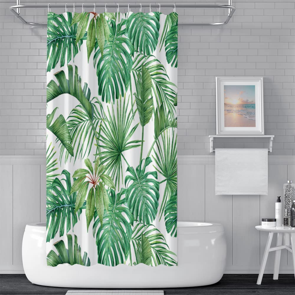 SDOTPMT 60x72 Inch Watercolor Green Palm Leaves Shower Curtain Summer Tropical Botanical Plants Bath Curtain Jungle Banana Monster Leaf Shower