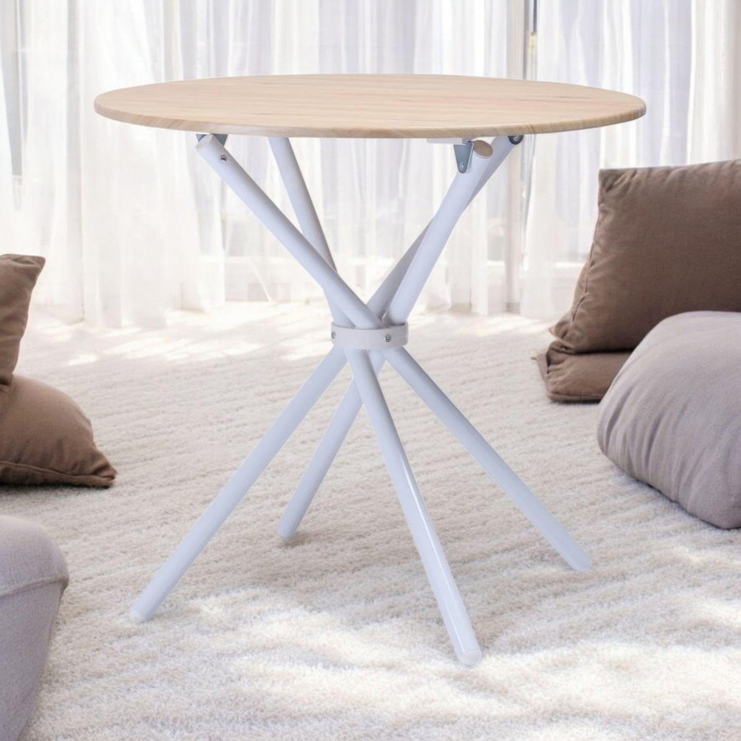 FurnitureR Round Bistro Table, 80 x 80 cm Dining Desk, H-75 cm Low Bar Table, Oak MDF with Iron Frame, Suitable for Balcony, Terrace, Indoor Kitchen