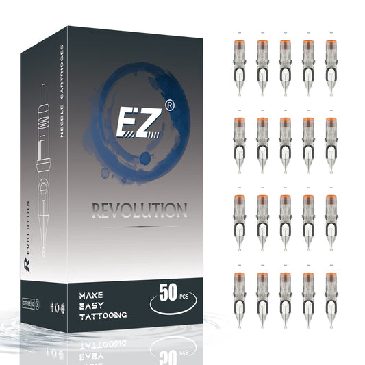 EZ Tattoo Cartridge Needles Assorted - 50Pcs #12 Mixed (3RS 5RS 7RS 9RS 11RS) Standard Round Shader Tattoo Needle Cartridges for Tattooing Rotary